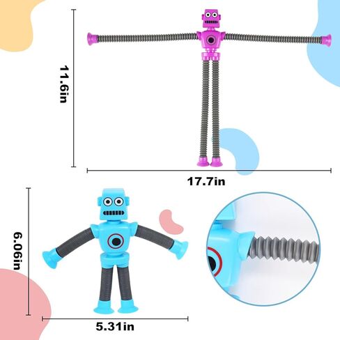 GOHEYI 4 Pack LED Pop Tubes Robot Fidget Toys for Kids, Telescopic Suction Cup Robot Fidget Toys for Autistic Children, Christmas Birthdy Gifts for Boys Girls Classroom Prizes for Students in Kuwait