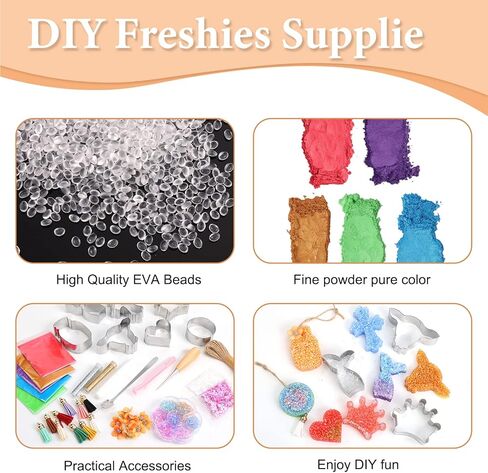 Aoibrloy 60PCS Freshie Making Kit, Car Freshies Starter Kit with Unscented Aroma Beads, Freshies Cutters, Mica Pigment, Bags, Rope and Accessories for Making Car Air Freshener in Kuwait