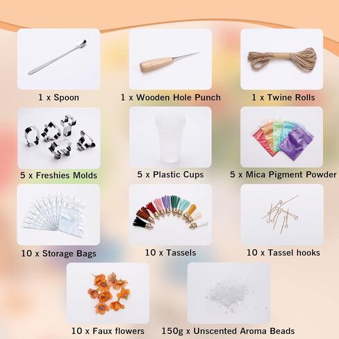 اوبرلي 58 قطعة من مجموعة صنع الفريشي مع تعليمات، لوازم منعشة للسيارة ذاتية الصنع مع خرز عطري غير معطر، قوالب تقطيع طازجة واكسسوارات لصنع معطر هواء السيارة in Kuwait