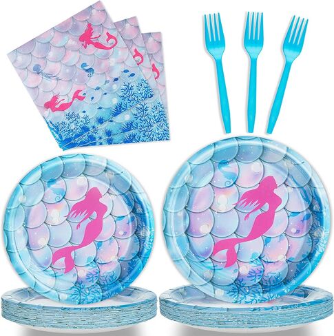96 Pcs Birthday Party Plates Napkins Forks Supplies Paper Tableware Set Disposable Table Decorations for Girls Birthday Party, Serves 24 Guests in Kuwait
