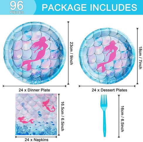 96 Pcs Birthday Party Plates Napkins Forks Supplies Paper Tableware Set Disposable Table Decorations for Girls Birthday Party, Serves 24 Guests in Kuwait
