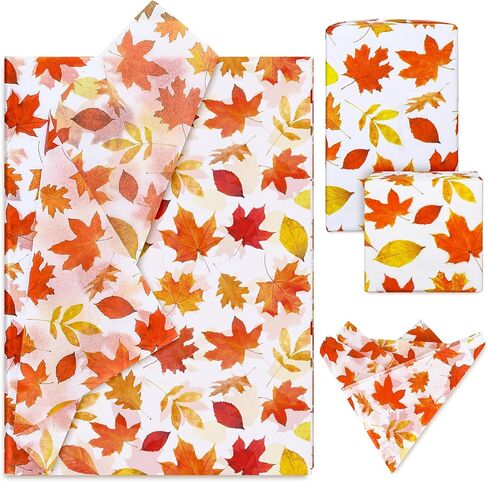 Whaline 100 Sheet Fall Leaves Tissue Paper Bulk Watercolor Maple Leaves Art Tissue Autumn Leaves Wrapping Tissue Paper for Thanksgiving Baby Shower Wedding Gift Wrapping DIY Crafts, 19.6 x 13.7 Inch in Saudi Arabia