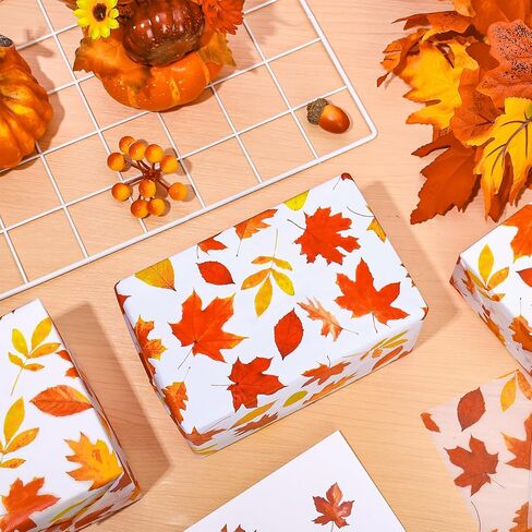 Whaline 100 Sheet Fall Leaves Tissue Paper Bulk Watercolor Maple Leaves Art Tissue Autumn Leaves Wrapping Tissue Paper for Thanksgiving Baby Shower Wedding Gift Wrapping DIY Crafts, 19.6 x 13.7 Inch in Saudi Arabia