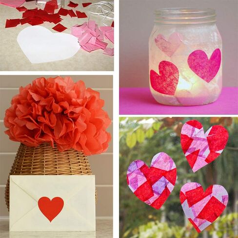 Exquiss 1600pcs عيد الحب متعدد الألوان المناديل الورقية السائبة التفاف المناديل الورقية 4 × 4 "DIY الفن الحرفية للأطفال الفصول الدراسية عيد الحب عيد ميلاد الحب القلب Suncatchers إكليل ورقة بوم بوم in Kuwait