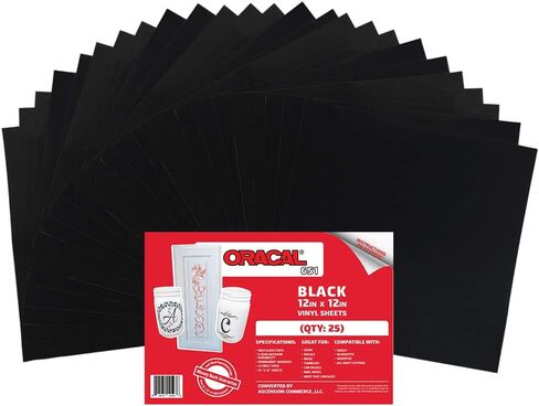 (50) ورقة مقاس 30.48 سم × 30.48 سم - فينيل لاصق أسود Oracal 651 من أجل Cricut، والصورة الظلية، والنقش، وقواطع الحرف اليدوية، والطابعات، والشارات - لمسة نهائية لامعة - خارجية ودائمة in Saudi Arabia