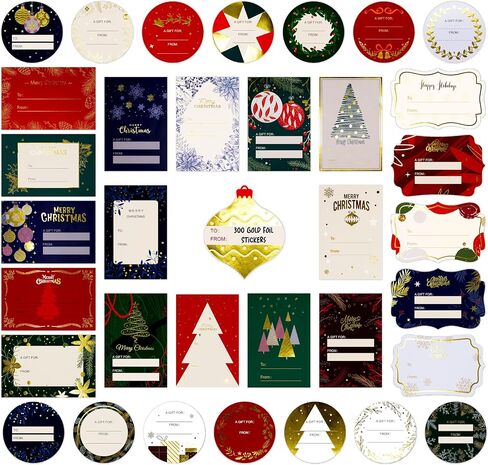 300 PCS Christmas Gift Tags, 50 Unique Designs Adorable Self Adhesive Xmas Gift Labels, Vibrant Holiday Festival Name Tag Stickers Merry Christmas Decoration for Kids, Gift Wrapping (12 Sheets) in Saudi Arabia