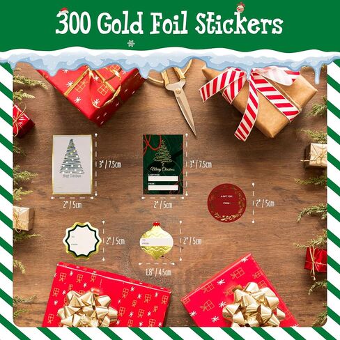 300 PCS Christmas Gift Tags, 50 Unique Designs Adorable Self Adhesive Xmas Gift Labels, Vibrant Holiday Festival Name Tag Stickers Merry Christmas Decoration for Kids, Gift Wrapping (12 Sheets) in Saudi Arabia