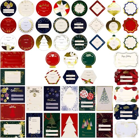 300 PCS Christmas Gift Tags, 50 Unique Designs Adorable Self Adhesive Xmas Gift Labels, Vibrant Holiday Festival Name Tag Stickers Merry Christmas Decoration for Kids, Gift Wrapping (12 Sheets) in Saudi Arabia