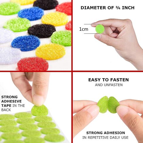 Vkey Colorful Hook and Loop Self Adhesive Fastener Dots Coins Sticky Back Heavy Duty Circles Best for Home, Office, Classroom and Crafts 6 Colors (1.5cm/216 Pairs) in Kuwait