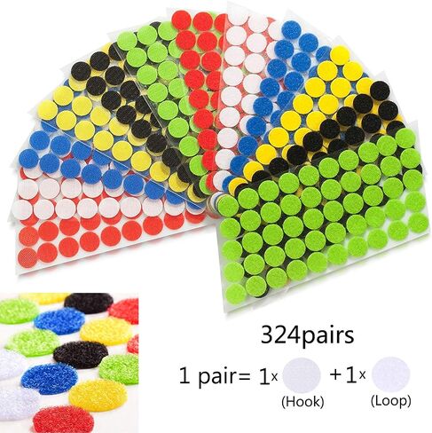 Vkey Colorful Hook and Loop Self Adhesive Fastener Dots Coins Sticky Back Heavy Duty Circles Best for Home, Office, Classroom and Crafts 6 Colors (1.5cm/216 Pairs) in Kuwait