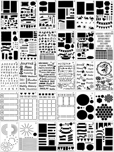 Tenare 30 Pcs Journal Stencils Planner Stencils Plastic Productivity Dot Journal Stencils DIY Drawing Templates Set for Journal Notebook Scrapbook Cards School Supplies, 4 x 7 Inch (Stylish Style) in Saudi Arabia