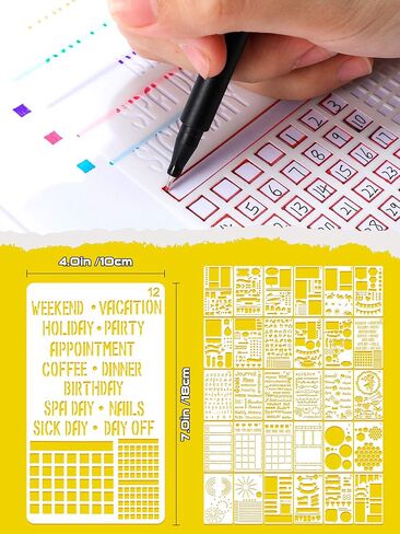 Tenare 30 Pcs Journal Stencils Planner Stencils Plastic Productivity Dot Journal Stencils DIY Drawing Templates Set for Journal Notebook Scrapbook Cards School Supplies, 4 x 7 Inch (Stylish Style) in Saudi Arabia