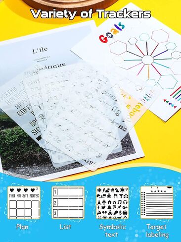 Tenare 30 Pcs Journal Stencils Planner Stencils Plastic Productivity Dot Journal Stencils DIY Drawing Templates Set for Journal Notebook Scrapbook Cards School Supplies, 4 x 7 Inch (Stylish Style) in Saudi Arabia