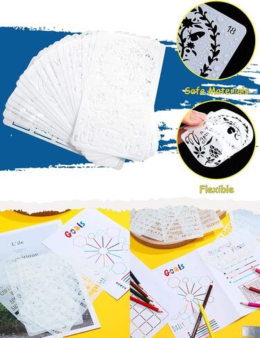 Tenare 30 Pcs Journal Stencils Planner Stencils Plastic Productivity Dot Journal Stencils DIY Drawing Templates Set for Journal Notebook Scrapbook Cards School Supplies, 4 x 7 Inch (Stylish Style) in Saudi Arabia