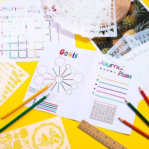 Tenare 30 Pcs Journal Stencils Planner Stencils Plastic Productivity Dot Journal Stencils DIY Drawing Templates Set for Journal Notebook Scrapbook Cards School Supplies, 4 x 7 Inch (Stylish Style) in Saudi Arabia