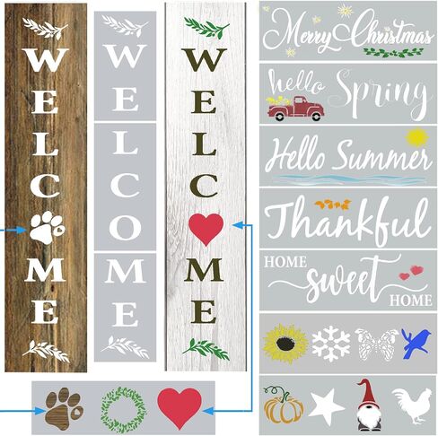 22PCS Large Letter Welcome Stencils for Painting on Wood - Vertical Welcome and Home Sweet Home Stencils - Farmhouse Stencils for Crafts Reusable - Ideal Stencil Templates for Wood Signs & Crafting in Kuwait