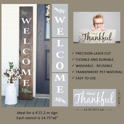 22PCS Large Letter Welcome Stencils for Painting on Wood - Vertical Welcome and Home Sweet Home Stencils - Farmhouse Stencils for Crafts Reusable - Ideal Stencil Templates for Wood Signs & Crafting in Kuwait