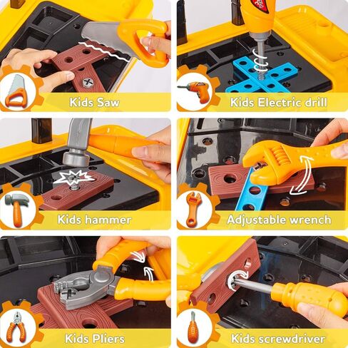 طقم أدوات للأطفال من UNIH مع مثقاب كهربائي للأطفال طقم أدوات تعلم للعب التظاهري، ألعاب داخلية وخارجية هدية للأولاد بعمر عامين in Kuwait