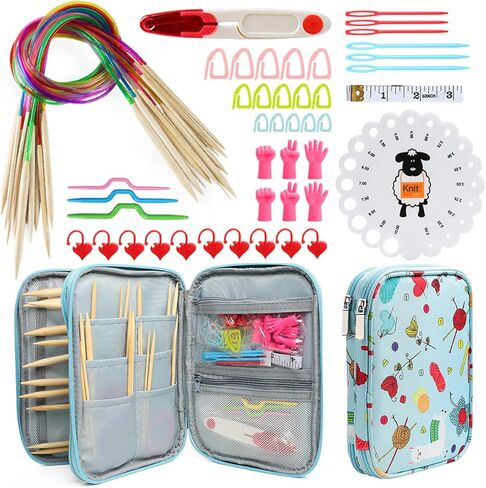 مجموعة إبر الحياكة الدائرية من الخيزران من KOKNIT مكونة من 18 زوجًا، بما في ذلك إبر الحياكة الطويلة خفيفة الوزن مقاس 31 بوصة (2 مم - 10 مم)، و43 قطعة من أدوات الحياكة وحقيبة تخزين أنيقة in Kuwait