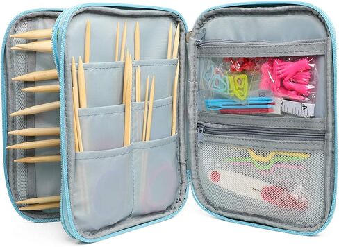 مجموعة إبر الحياكة الدائرية من الخيزران من KOKNIT مكونة من 18 زوجًا، بما في ذلك إبر الحياكة الطويلة خفيفة الوزن مقاس 31 بوصة (2 مم - 10 مم)، و43 قطعة من أدوات الحياكة وحقيبة تخزين أنيقة in Kuwait