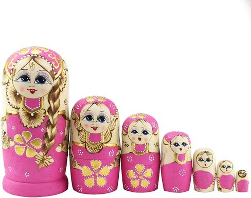 مونمو 7 قطع من دمى التعشيش الروسية اللطيفة للفتيات المجدولة باللون الوردي من ماتريوشكا in Kuwait