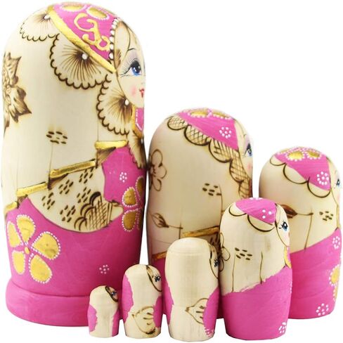مونمو 7 قطع من دمى التعشيش الروسية اللطيفة للفتيات المجدولة باللون الوردي من ماتريوشكا in Kuwait