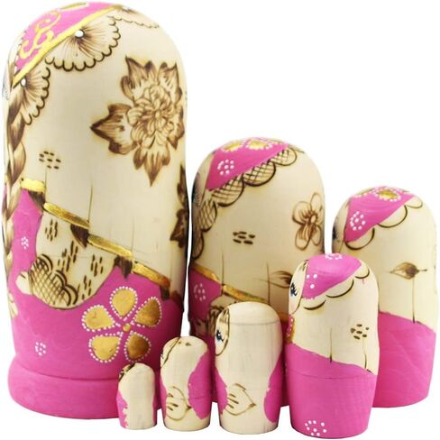 مونمو 7 قطع من دمى التعشيش الروسية اللطيفة للفتيات المجدولة باللون الوردي من ماتريوشكا in Kuwait
