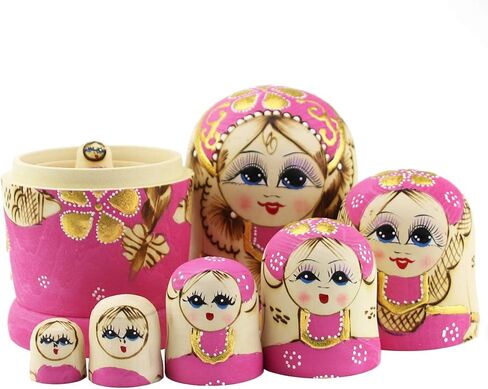 مونمو 7 قطع من دمى التعشيش الروسية اللطيفة للفتيات المجدولة باللون الوردي من ماتريوشكا in Kuwait