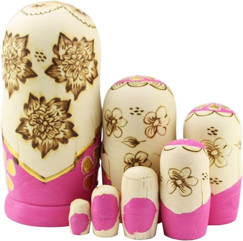 مونمو 7 قطع من دمى التعشيش الروسية اللطيفة للفتيات المجدولة باللون الوردي من ماتريوشكا in Kuwait