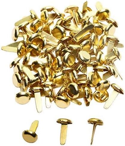 100pcs Mini Brads Gold Paper Fasteners, Round Brass Metal Brads for Art Making, Kids Craft Art Handmade School Projects Brass Fasteners Decorative Paper Decor Scrapbooking DIY Supplies 8x15mm in Kuwait