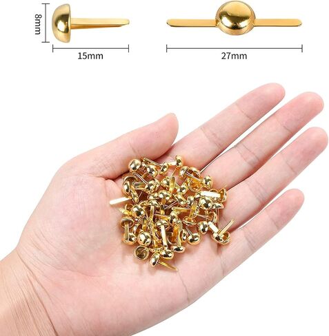 100pcs Mini Brads Gold Paper Fasteners, Round Brass Metal Brads for Art Making, Kids Craft Art Handmade School Projects Brass Fasteners Decorative Paper Decor Scrapbooking DIY Supplies 8x15mm in Kuwait