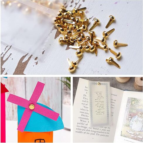 100pcs Mini Brads Gold Paper Fasteners, Round Brass Metal Brads for Art Making, Kids Craft Art Handmade School Projects Brass Fasteners Decorative Paper Decor Scrapbooking DIY Supplies 8x15mm in Kuwait
