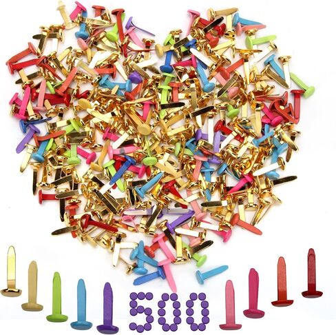 500 قطعة صغيرة من Brads للحرف اليدوية، Winspeed متنوعة الألوان المستديرة المعدنية لقصاصات القصاصات، مشابك ورقية مزخرفة لتزيين الفن صياغة مكتب المدرسة اللوازم المنزلية (8 × 18 مم) in Kuwait