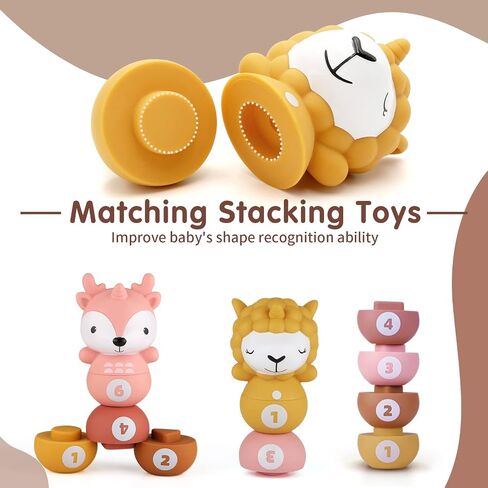 Nueplay 6-Piece Stacking Ring Set, STEM Learning Toy for 1 Year Old Gir | Soft & Textured, Squeaky Rings, Logic Training, Aesthetic Nursery Decor, Photo Prop, Ideal Newborn Gift in Saudi Arabia