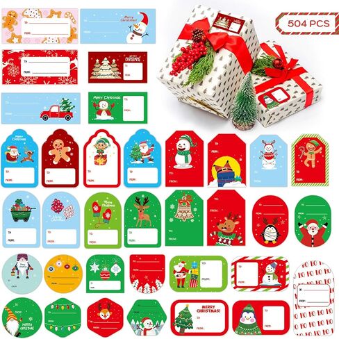 504 قطعة ملصقات عيد الميلاد للهدايا Liubeili علامات الاسم الحالية ذاتية اللصق سانتا لديكور تغليف هدايا حفلات الأعياد in Kuwait