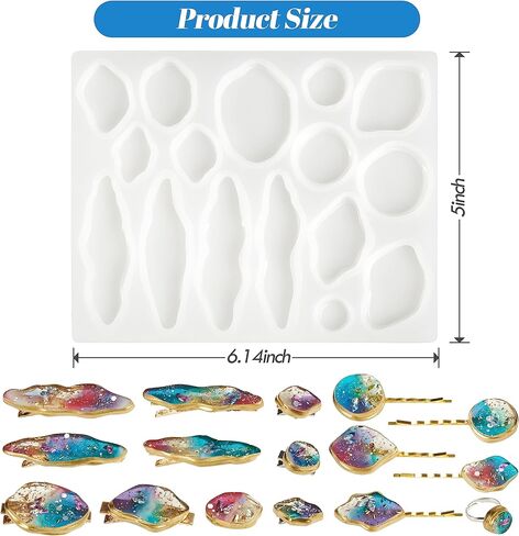 قوالب راتنج للمجوهرات من بيس سيركل مصنوعة من السيليكون لصب الراتنج، قوالب سيليكون لصب مشابك الشعر، دبابيس، قلادات المجوهرات، مشابك الشعر التي تصنعها بنفسك، قوالب الراتنج مع 16 مشبك شعر in Kuwait