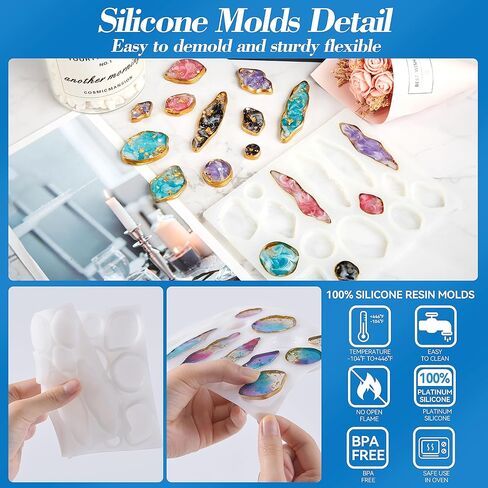 قوالب راتنج للمجوهرات من بيس سيركل مصنوعة من السيليكون لصب الراتنج، قوالب سيليكون لصب مشابك الشعر، دبابيس، قلادات المجوهرات، مشابك الشعر التي تصنعها بنفسك، قوالب الراتنج مع 16 مشبك شعر in Kuwait