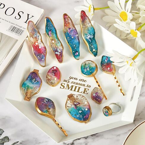 قوالب راتنج للمجوهرات من بيس سيركل مصنوعة من السيليكون لصب الراتنج، قوالب سيليكون لصب مشابك الشعر، دبابيس، قلادات المجوهرات، مشابك الشعر التي تصنعها بنفسك، قوالب الراتنج مع 16 مشبك شعر in Kuwait