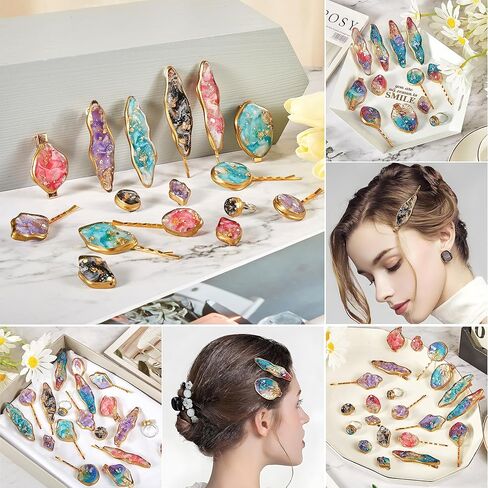 قوالب راتنج للمجوهرات من بيس سيركل مصنوعة من السيليكون لصب الراتنج، قوالب سيليكون لصب مشابك الشعر، دبابيس، قلادات المجوهرات، مشابك الشعر التي تصنعها بنفسك، قوالب الراتنج مع 16 مشبك شعر in Kuwait