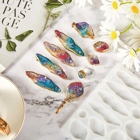 قوالب راتنج للمجوهرات من بيس سيركل مصنوعة من السيليكون لصب الراتنج، قوالب سيليكون لصب مشابك الشعر، دبابيس، قلادات المجوهرات، مشابك الشعر التي تصنعها بنفسك، قوالب الراتنج مع 16 مشبك شعر in Kuwait