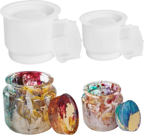 بيسسيركل 2 مجموعة قوالب جرة الراتنج، قوالب سيليكون جرة للراتنج مع غطاء، قوالب صب راتنجات الايبوكسي لزجاجة تخزين DIY، حاوية الحلوى، حامل الشموع، ديكور المنزل حرفة صب راتنجات الايبوكسي in Kuwait