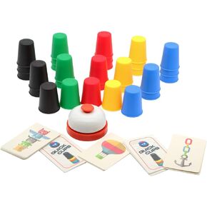 Vinciph Quick Cups Games Set for Kids,Classic Speed Cups Games Set Parent-Child Interactive Game,24 Cups,24 Stickers,1 Bells,54 Challenges Cards