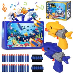 لعبة رمي السهام الرغوية من Serrelim Kids، 24 رصاصة رغوية، هدف متحرك كهربائي مع عبوتين من مسدس صيد سمك القرش لهدايا الأطفال الصغار بعمر 3،4،5،6،7 سنوات in Kuwait