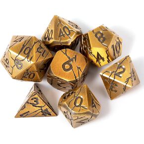 DND Metal Dice - فرعون يدمر النرد المعدني الذهبي مع الشقوق الزرقاء - مجموعة نرد متعدد السطوح لRPG D&D MTG Pathfinder والمزيد - مجموعة نرد الزنزانات والتنينات المفصلة بشكل جميل
