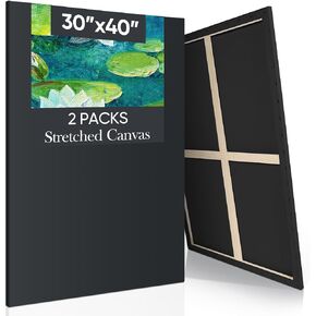 Ctosree 2 Pack Stretched Canvas for Painting, Large Black Cotton Art Large Triple Primed Profile Blank Canvases for Watercolor Acrylics Oil Painting(24 x 36 Inch) in Saudi Arabia