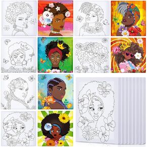 Meanpla 12 Pcs Back to School Pre Drawn Outline Canvas 4'' x 4'' Pre Drawn Stretched Canvas Painting Boards for Painting Art Party Favor for Student Kids First Day of School (Marine Animal Style)