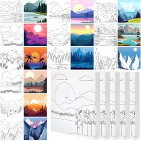 Teling 12 قطعة من القماش الممتد المرسوم مسبقًا مقاس 6 × 6 × 0.6 بوصة قماش مرسوم مسبقًا للرسم للبالغين قماش مخطط قماشي مطبوع مسبقًا للأطفال البالغين لوحة يدوية (مناظر طبيعية) in Kuwait