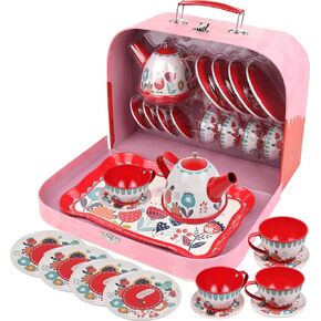 Tea Set for Little Girls, Pretend Play Tea Party Set, Unicorn Design Kids Tin Tea Set with Carrying Case (15 Pcs) in Kuwait