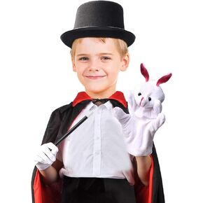 Beelittle Kids Magician Costume Set with Cloak Cape Top Hat Wand Gloves Rabbit Puppet