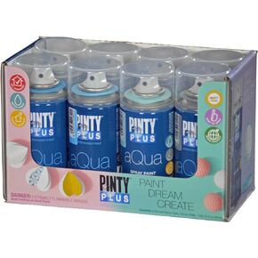طلاء رش Pintyplus Aqua - مجموعة فنية مكونة من 8 علب طلاء رش صغيرة ذات أساس مائي سعة 4.2 أونصة. لمسة نهائية غير لامعة للغاية. مثالية للفنون والحرف اليدوية. تعمل مجموعة الطلاء بالرش على البلاستيك والمعادن والخشب والكرتون